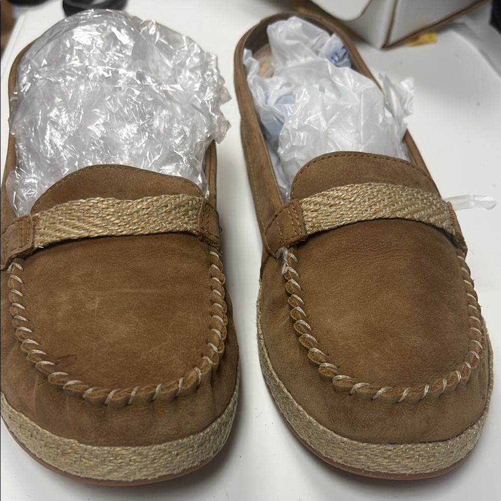 Size 7 UGG Tan Suede Loafers with Woven Accent